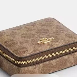 Coach Brown Leather Square Zip Accessory Case With removable pill Insert.